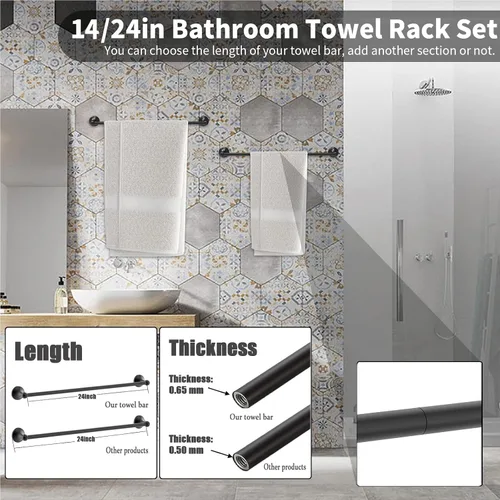 Miniatura 3 de Newfun Juego de accesorios de baño de 8 piezas de 24 pulgadas, color negro mate, incluye toallero de baño ajustable de 24 pulgadas, anillos