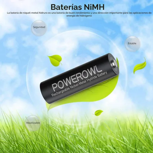 Miniatura 4 de POWEROWL Baterías AA recargables con cargador, paquete de 8 baterías de alta capacidad de 2800 mAh de baja autodescarga Ni-MH doble A con cargador