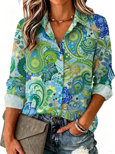 Miniatura 23 de Zeagoo Blusa para mujer, de manga larga, con botones, casual, ligera, lisa/estampada