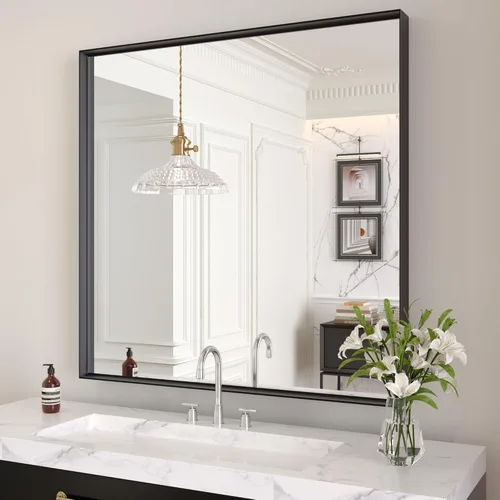 Miniatura 22 de LOAAO Espejo de Baño Rectangular de 22"X30" Negro para Pared, Marco de Aleación de Aluminio Negro Mate, Se Cuelga Vertical u Horizontalmente, Fácil
