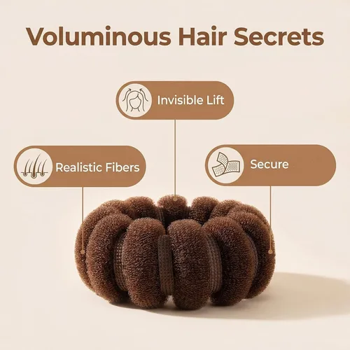 Miniatura 4 de 3 piezas de anillo mágico para peinar el cabello, con clip de moño, para mujeres y niñas (1 L+2 S) (marrón)