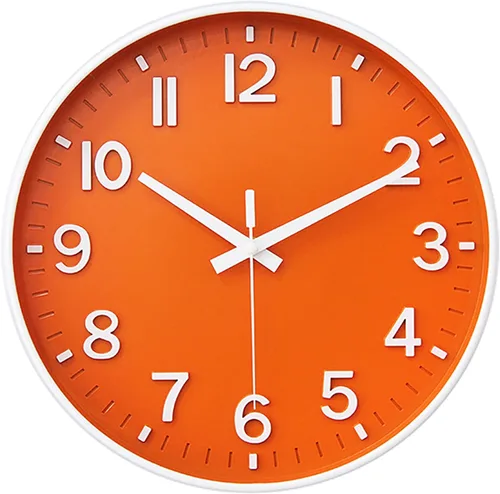 HZDHCLH Reloj de pared con pilas, reloj de pared naranja, reloj de pared de 10 pulgadas, silencioso, sin tictac, números 3D modernos para cocina,
