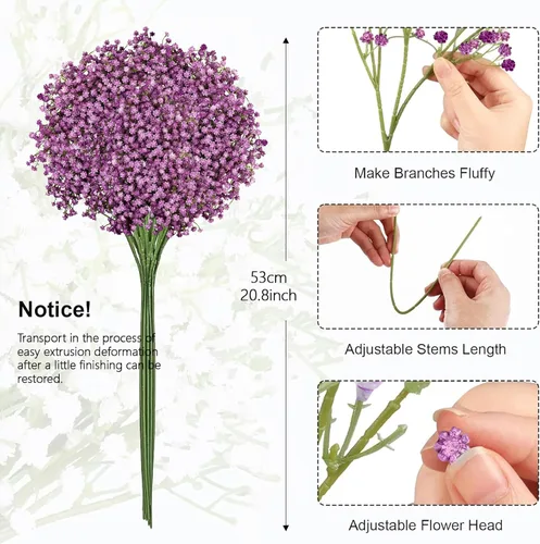 Miniatura 2 de N&T NIETING - Ramo de 10 flores artificiales de aliento de bebé, Gypsophila falsa, toque real, arreglo floral para bodas, fiestas, centros de mesa