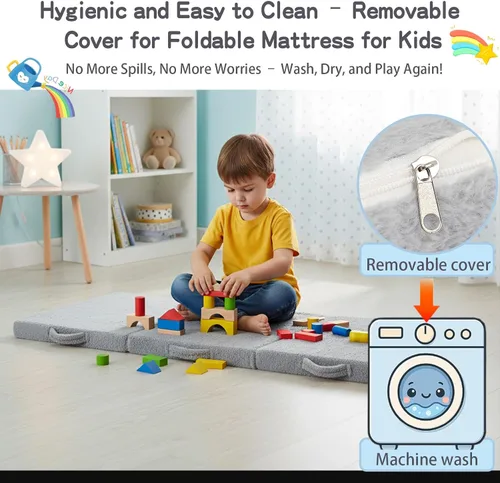 Miniatura 8 de Tiita Colchón de suelo plegable para niños, futón de felpa o tapete de suelo con bolsa de almacenamiento, tapete para siesta de piso para niños