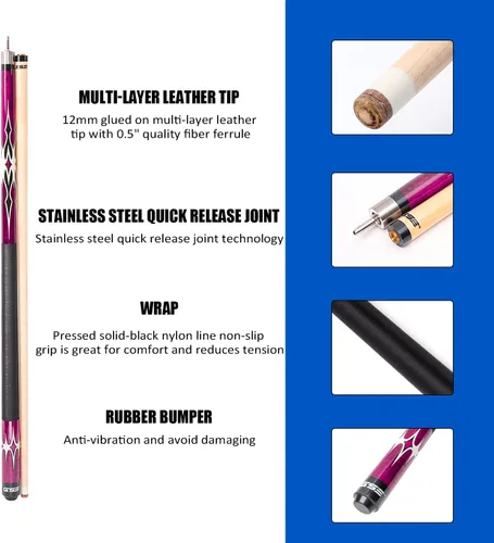 Miniatura 2 de GSE Games & Sports Expert 58" 2-Piece Canadian Maple Hardwood Billiard Pool Cue Sticks for Men/Women, House or Commercial/Bar Use