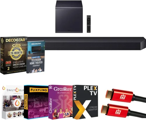 Samsung Serie Q Barra de sonido HW-Q900F 7.1.2 canales Subwoofer (2025) Paquete con Streaming de películas Premiere, 2 cables HDMI, protección CPS