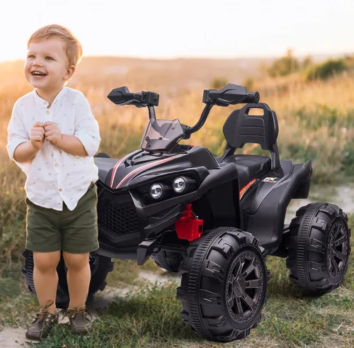 Miniatura 2 de OTTARO ATV de 2 plazas, 12 V, 4 ruedas, cuatrimoto eléctrico para niños de 3 a 8 años con asiento de 17 pulgadas de longitud, luces LED, 2 Negro