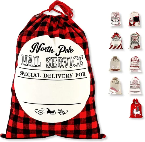 Miniatura 13 de LessMo - Saco de Navidad para Papá Noel, Bolsa de regalo de Navidad grande con cordón, reutilizable, personalizada para el almacenamiento