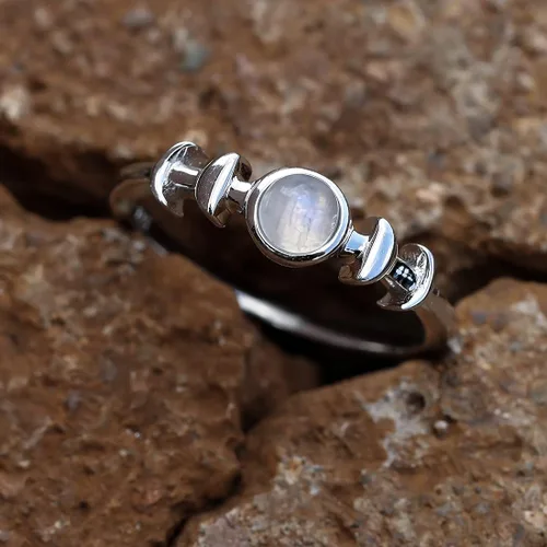 Miniatura 3 de Anillo de piedra lunar genuina de plata de ley, anillo de fase lunar de triple diosa, piedra lunar, anillo minimalista para mujeres y niñas con caja