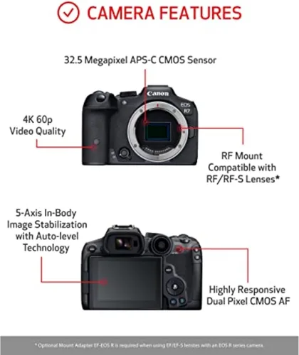 Miniatura 4 de Canon Cámara sin espejo EOS R7 (solo cuerpo), cámara híbrida, sensor CMOS de 32.5 megapíxeles (APS-C), video 4K, para deportes, acción, creadores