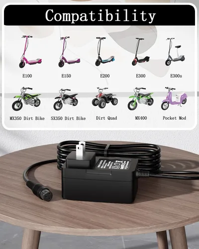 Miniatura 3 de Cargador para Razor MX350 Dirt Bike E100 E175 E200 E200S E300 E500 Pocket Mod, Sports Mod y Dirt Quad, batería de 24 V de repuesto de cable