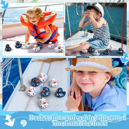 Miniatura 6 de Jerify 24 Piezas Patos de Crucero de 2 Pulgadas para Ocultar Mini Patos de Goma de Barco de Crucero Azules y Blancos Juguetes de Baño a Granel