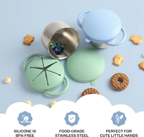 Miniatura 4 de Pack de 2 tazas para aperitivos a prueba de derrames para niños pequeños - Tazas para aperitivos de acero inoxidable desmontables para niños