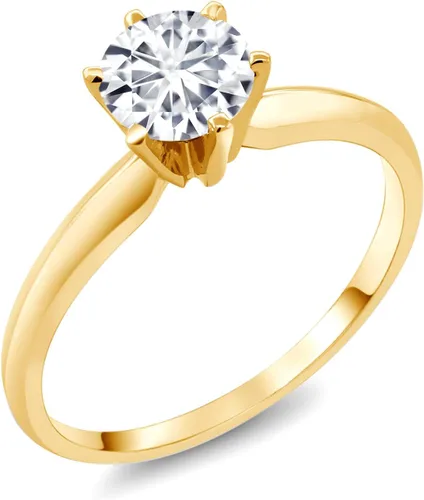 Miniatura 75 de Anillo de compromiso solitario con piedra preciosa redonda de oro amarillo de 14 quilates de 0.236 in para mujer Ajuste clásico de 6 puntas