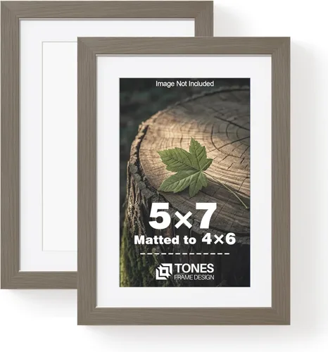 TONES FRAME DESIGN Juego de 2 portarretratos de 5 x 7 pulgadas con acabado de chapa de madera maciza de roble de 5 x 7 pulgadas con paspartú de 4 x