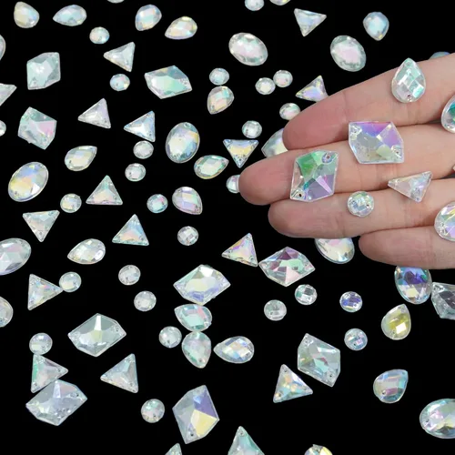 Miniatura 2 de 200 piezas de diamantes de imitación acrílicos AB con parte trasera plana para coser con formas mixtas para manualidades, manualidades, ropa