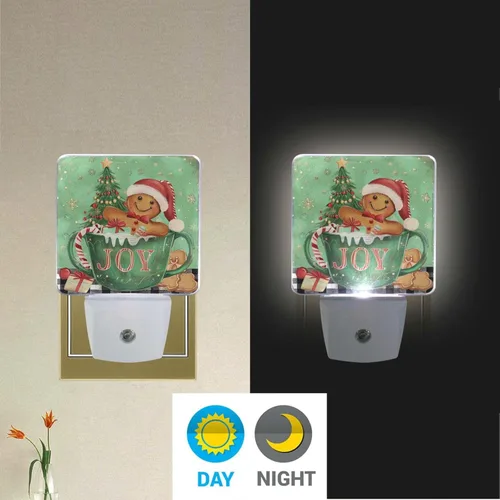 Miniatura 5 de Wusikd Juego de 2 luces de noche de hombre de jengibre de Navidad, con forma de copo de nieve, enchufables, luces nocturnas LED para dormitorio