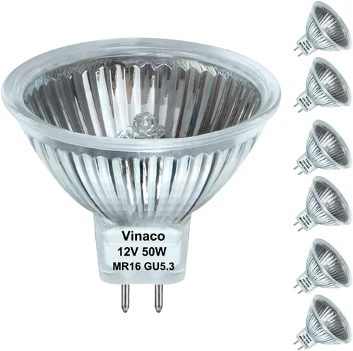 Miniatura 10 de Vinaco Paquete de 6 bombillas MR16 halógenas 20W 12V, 2800K blanco cálido, regulable, base GU5.3, 300 lúmenes, vida útil de 3000 horas