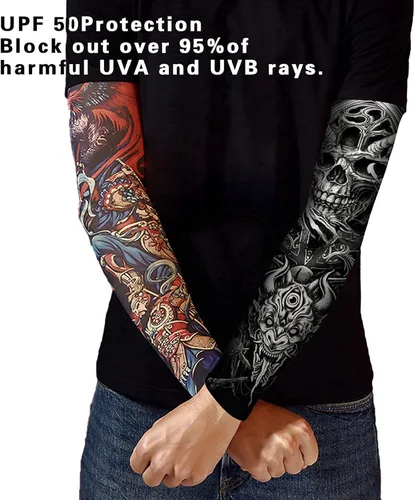 Miniatura 5 de Mangas de protección solar UV para hombres y mujeres, manga de enfriamiento de compresión deportiva UPF 50+, regalo único de manga de tatuaje Dios
