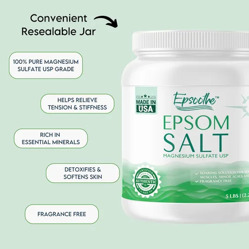Miniatura 2 de Epsoothe - Tarro de sal de Epsom de 5 libras para baño y remojo y exfoliante para pies Sulfato de magnesio puro y natural USP Alivia