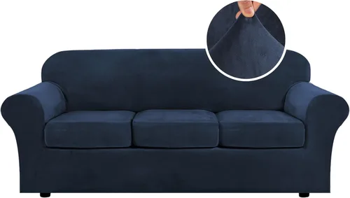 Miniatura 73 de H.VERSAILTEX - Funda elástica para sofá de 3 piezas, de suave terciopelo afelpado, para sofá biplaza con 2 cojines de hasta 72 pulgadas de ancho, se