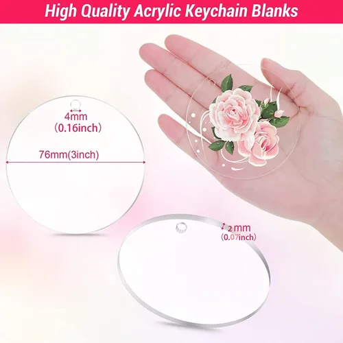 Miniatura 4 de Cludoo Adornos acrílicos transparentes de 3 pulgadas para manualidades, 30 piezas de adornos de acrílico redondo transparente en blanco con agujero