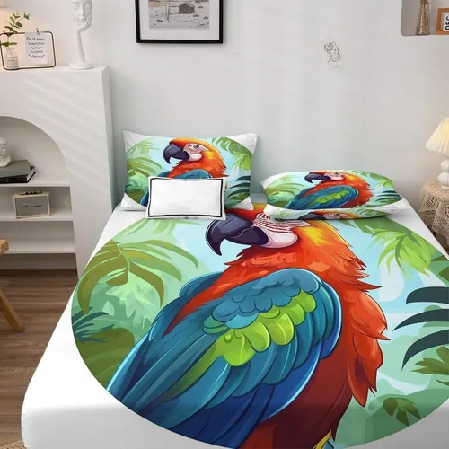 Miniatura 3 de Parrot Sheets - Juego de sábanas de tamaño individual, sábanas de microfibra suave y bolsillo profundo, sábanas y fundas de almohada estampadas sin