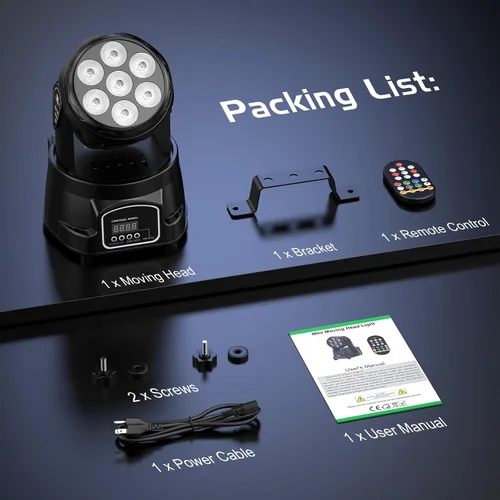 Miniatura 6 de U`King Luz de cabeza móvil RGBW LED Efecto de iluminación de escenario, 7 x 10 W, cabezales móviles, luces de lavado por DMX y control remoto