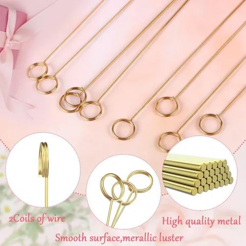 Miniatura 3 de BENBO 20 portatarjetas de alambre de metal con diseño floral, para fotos de corazón, notas y números, púas doradas, para arreglos florales, bodas