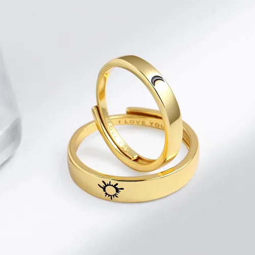 Miniatura 3 de Beydodo Anillos de plata 925 personalizados ajustables con sol y luna a juego grabados I LOVE YOU Anillos para parejas Anillos de boda
