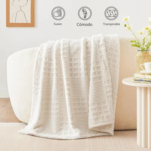 Miniatura 2 de EXQ Home Manta de forro polar para sofá o cama, manta decorativa jacquard con patrón de retazos de gofre 3D, acogedora manta de franela suave