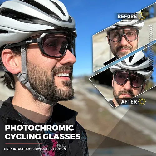 Miniatura 2 de KAPVOE Gafas de ciclismo fotocromáticas para hombres y mujeres, gafas de sol de bicicleta de montaña, gafas deportivas con protección UV Negro