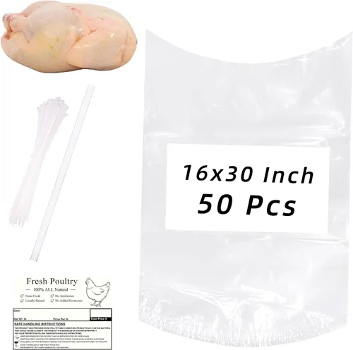 Miniatura 8 de Bolsas retráctiles grandes de pavo, 30 unidades de 16 x 30 pulgadas, bolsas termorretráctiles transparentes para aves de corral, congelador