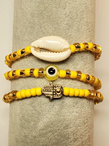 Miniatura 10 de 3 pcs Ilde Cowrie seashell Evil Eye Hamsa Hand Orisha Santeria Pulseras Bracelet Set