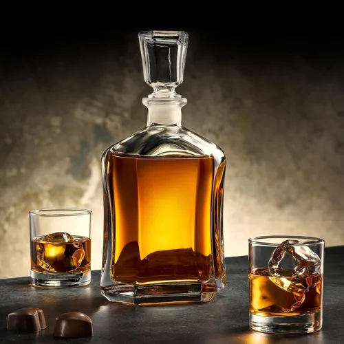 Miniatura 8 de Bormioli Rocco Capitol - Decantador de vidrio, tapón geométrico hermético, decantador de whisky de 23.75 onzas para vino, bourbon, brandy, licor