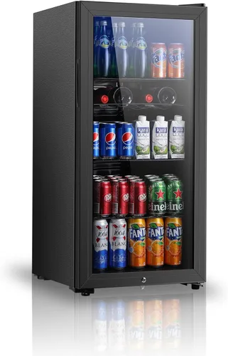 Miniatura 9 de Saeoola Refrigerador de bebidas, mini refrigerador de 1.3 pies cúbicos con puerta doble de vidrio, enfriador para refrescos, cerveza o vino