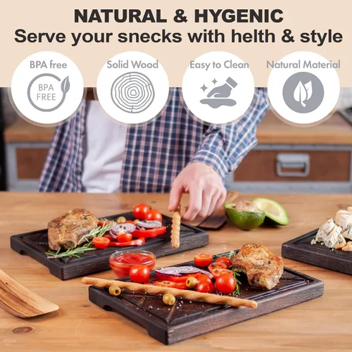 Miniatura 8 de TESLYAR Tabla de madera para carne, tabla de cortar y plato para servir barbacoa, tabla de embutidos de madera maciza y plato para servir carne