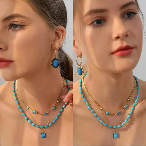 Miniatura 8 de Fannifen - Collares para mujer, cadena de espiga turquesa chapada en oro de 18 quilates, colgante ajustable para mujer, collar para niñas