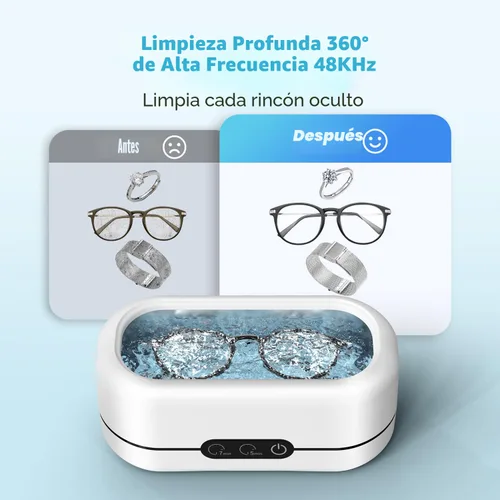 Miniatura 2 de Limpiador ultrasónico de joyas, máquina de limpieza ultrasónica de 48 KHz para joyas, anteojos, anillos, correa de reloj, dentaduras postizas, modos