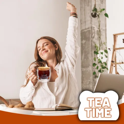 Miniatura 5 de Patelai Linda Taza de Oso de Té de Pared Doble de Vidrio con Asa Aislada Taza de Café Espresso de Navidad Taza de Cerveza Taza Linda de Cumpleaños
