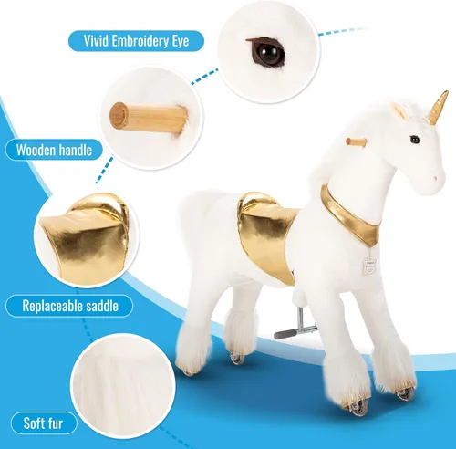 Miniatura 4 de UFREE Juguete de unicornio para montar, unicornio de peluche caminante para niñas, regalo de cumpleaños para niños de 4 a 9 años, altura de 36