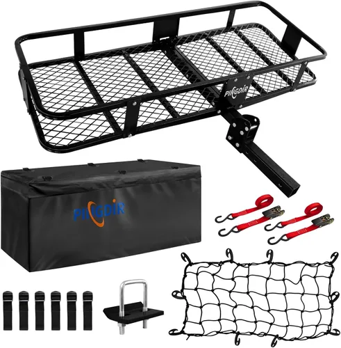 PINGDIR Portaequipajes Plegable para Enganche de Remolque Cesta Rack de Carga 60"*21.5"*6" Capacidad de Peso de Transporte de 500 Libras, Bolsa de
