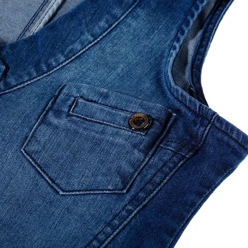 Miniatura 4 de chouyatou Chaleco de mezclilla rasgado con cuello en V y botones para mujer