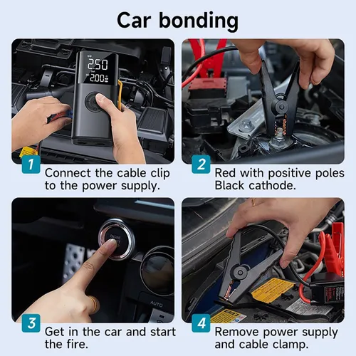 Miniatura 3 de Arrancador de batería de coche de 10000 A (para todo gas o hasta 12L Diesel) Potente arrancador de coche con carga rápida USB dual y salida de CC
