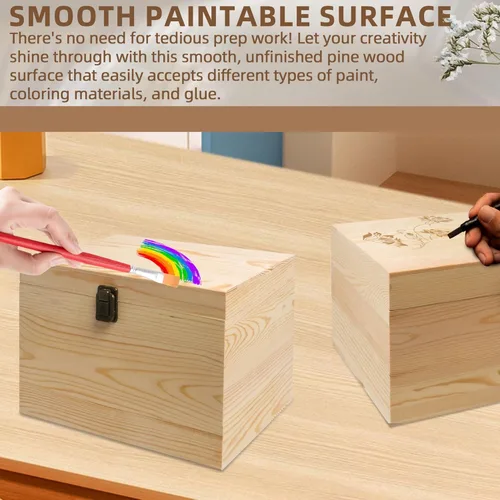 Miniatura 8 de Caja de madera sin terminar de 10 x 7 x 7 pulgadas con tapa con bisagras y cierre frontal para bricolaje, proyectos de arte, manualidades, recuerdos