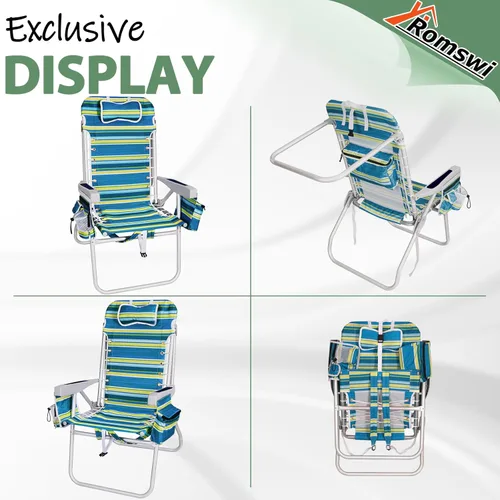 Miniatura 9 de Romswi Silla de playa alta extra ancha para adultos, mochila de asiento alto de 17 pulgadas con bolsa refrigeradora, soporte para taza y teléfono