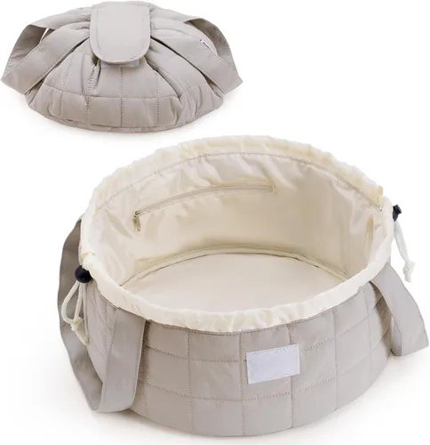 Miniatura 20 de Bolsa de maquillaje con cordón en forma de barril grande, bolsa de cosméticos, organizador de artículos de tocador para mujeres, A-Negro