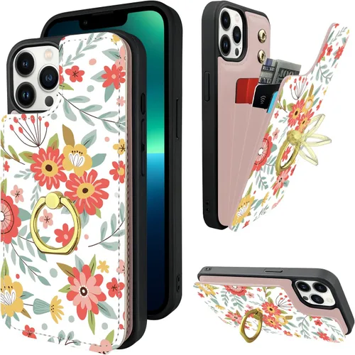 Miniatura 10 de Funda tipo cartera compatible con iPhone 13 Pro con soporte para tarjetas, rotación de 360°, soporte de anillo de dedo con función atril, bloqueo