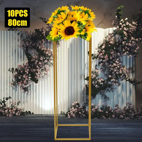 Miniatura 2 de 10 piezas de mesa de metal para mesas de boda, plantas, jarrón dorado alto, columna geométrica de flores para decoración de bodas, fiestas, eventos
