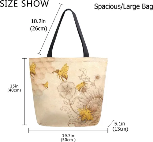 Miniatura 3 de ZzWwR Elegante bolsa de hombro extragrande con estampado para viajes a la playa, fin de semana, gimnasio, compras de comestibles.., #Sunflwoers&bee